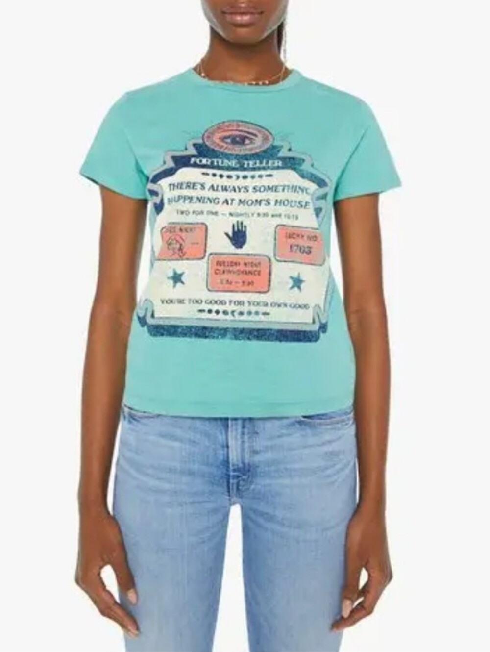 Women's Graphic Crewneck Tee in Aqua